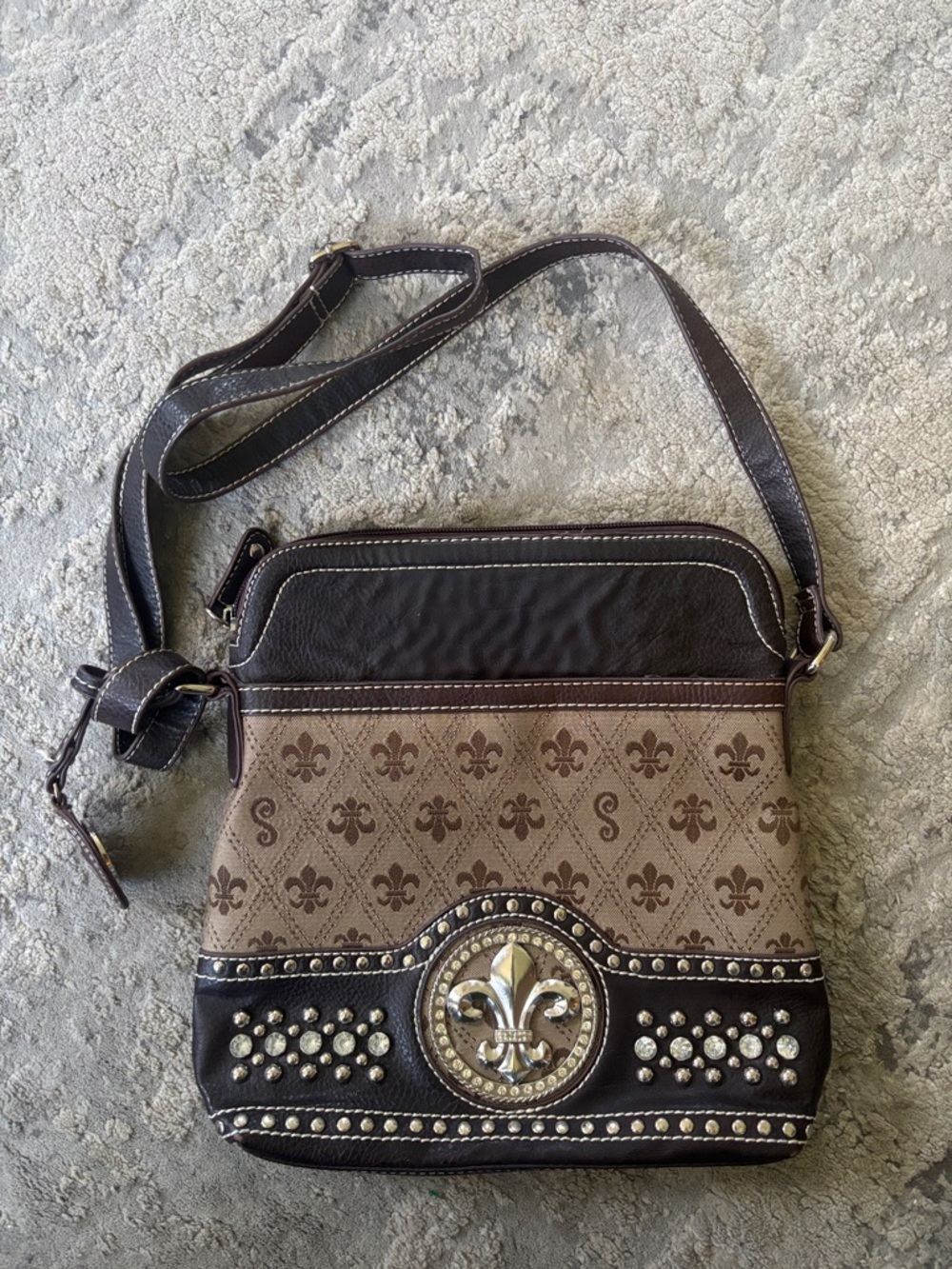 Y2K Silverake Paisley Lined Crossbody Bag in Brown and Cream